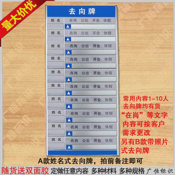 10人去向牌岗位牌人员去向牌定制作带照片单人可更换指示牌订做