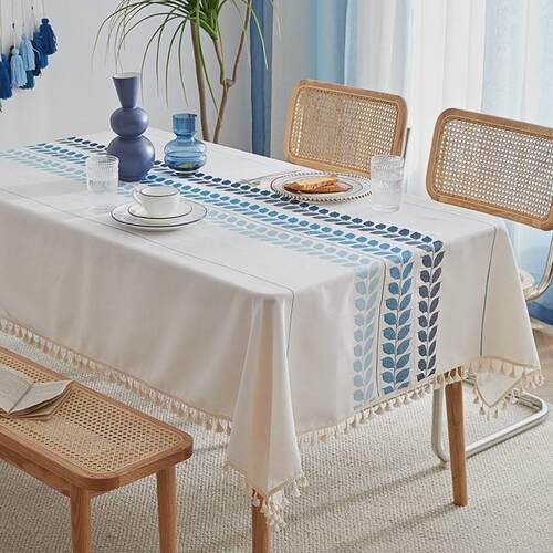 北欧ins风餐桌布艺现代简约棉麻防水防烫茶几桌布长方形流苏台布