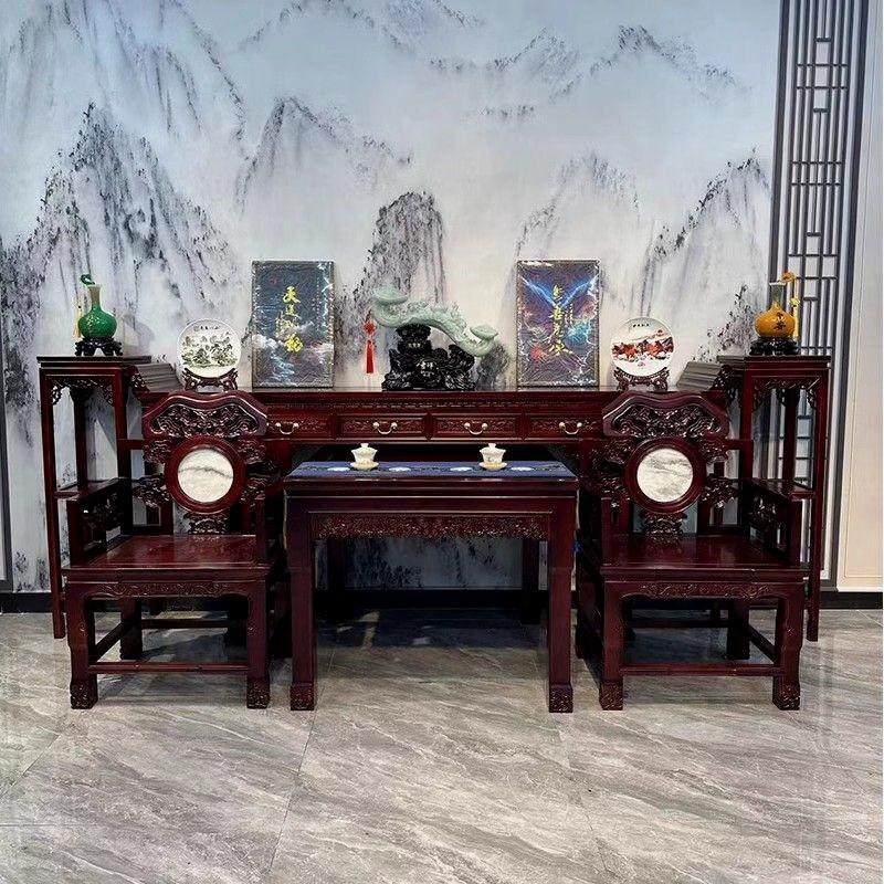 抽屉中堂六件套条案供桌农村堂屋家具中式仿古实木榆木八仙桌组合