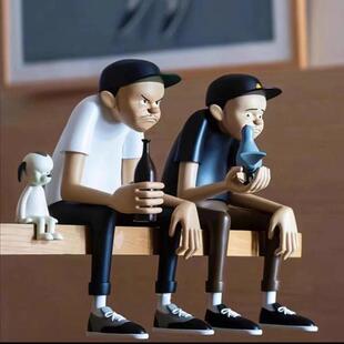 花井裕介同款老夫子抽象人物喝酒鸟卡通儿童潮流摆件雕塑树脂软装