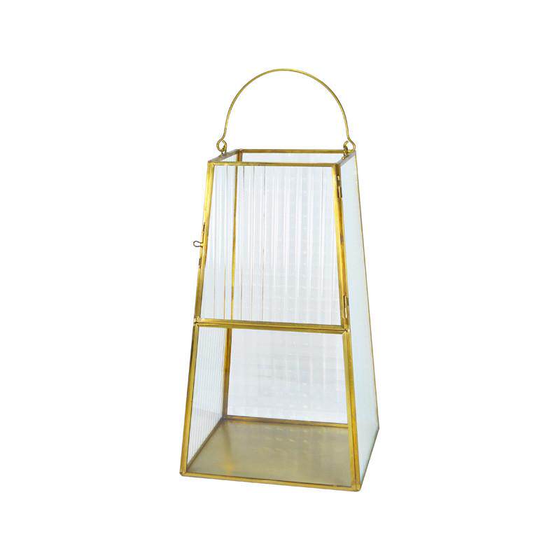 批发梯形手提水晶玻璃风灯欧式创意风灯烛台摆件蜡烛玻璃金属风灯