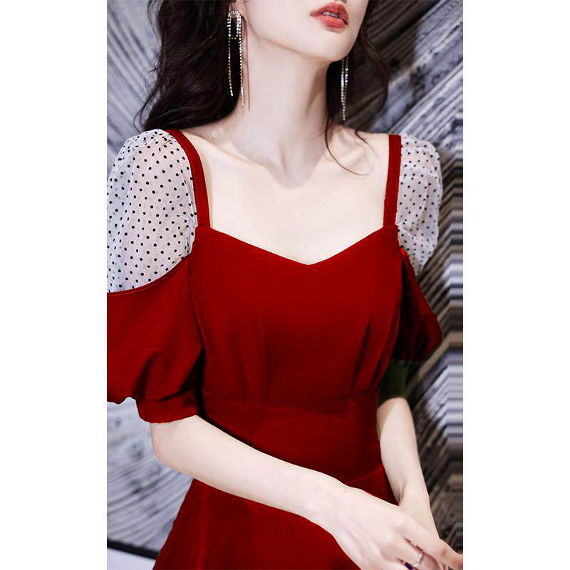 新娘酒红色平时可穿小个子惊艳红裙订婚高级感结婚晚女
