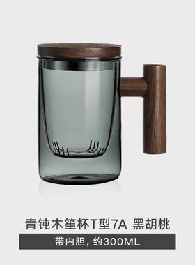 围炉煮茶玻璃水杯套装办公室喝茶三件杯木把带盖烟灰色玻璃泡茶壶