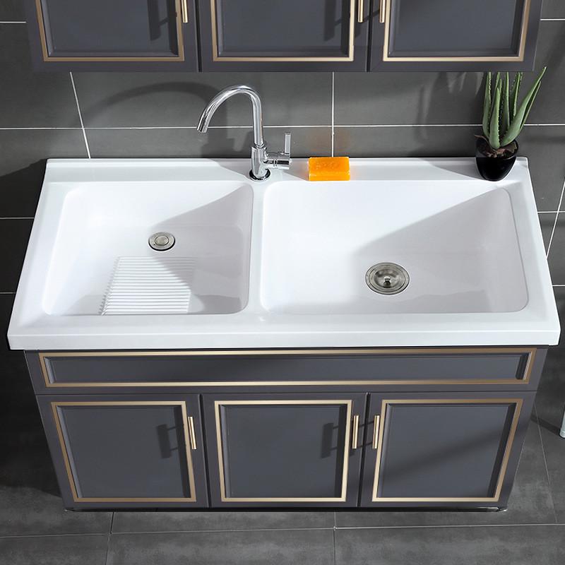 xei3双盆一体洗衣柜人造石英石洗衣池带搓板阳台太空铝浴室柜组合