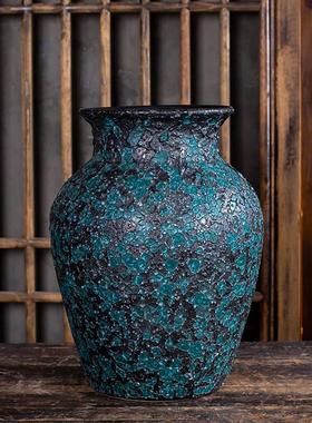 陶瓷摆件落地大花瓶中式复古陶罐客厅酒店装饰品插花干花粗陶瓷瓶