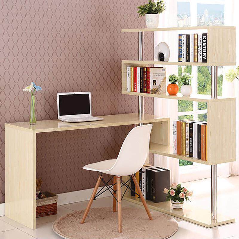 转角书桌书柜一体台式电脑桌卧室学生写字桌子旋转电脑桌带书架桌