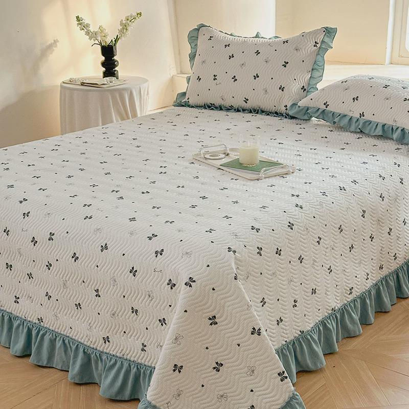 2024新款夹棉床盖不跑四季通用炕单盖垫榻榻米床单人防滑三件套床