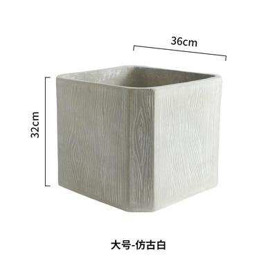 北欧正方形镁泥花盆特大号仿古客厅大型盆栽花箱木纹商场阳台摆件