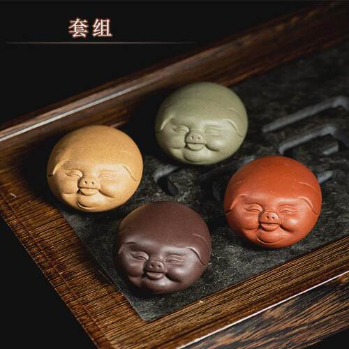 alj6茶宠紫砂可养礼品小猪雕塑生肖猪泥塑茶玩茶盘家居装饰福气摆