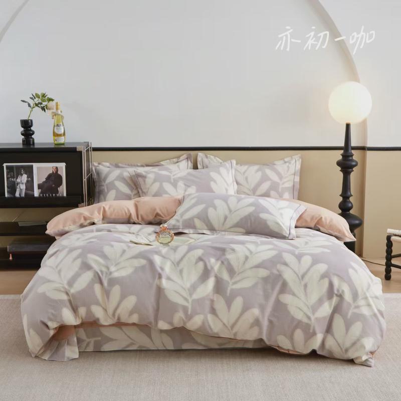 全棉磨毛床单四件套小清新花卉印花加厚秋冬被套床上用品宿舍用品