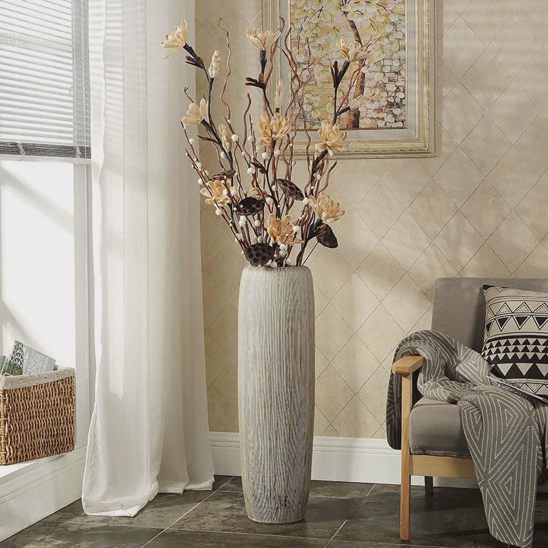 欧式现代简约客厅陶瓷落地大花瓶家居摆件饰品陶艺花瓶花器大软装