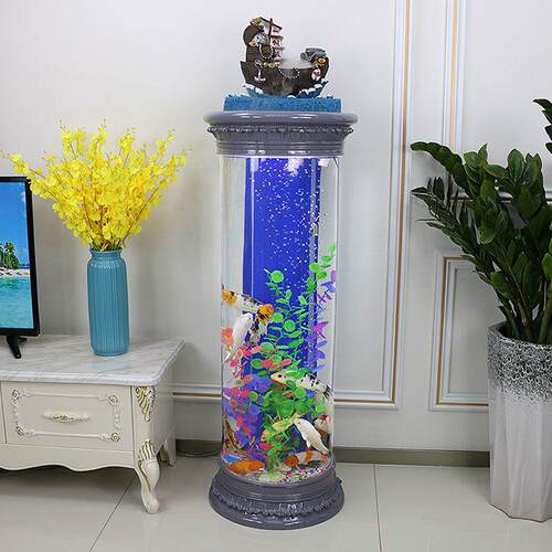 金鱼缸免换水欧式鱼缸水族箱客厅家用落地玻璃圆柱中型生态半圆形