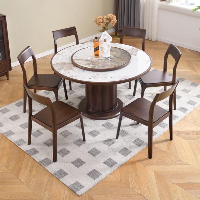 北欧实木岩板餐桌带转盘现代简约小户型椅子餐厅圆形饭桌家用组合