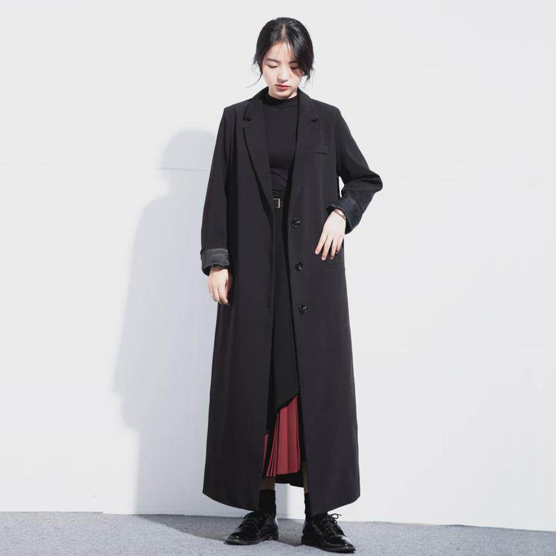 黑色风衣过膝宽松春装韩版高个子休闲深棕色超长款女
