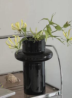 法式复古奶油风陶瓷花瓶摆件高级感小众家居插花客厅装饰品黑色