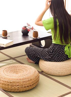 zx草编蒲团坐垫加厚圆形榻榻米垫子日式藤编打坐禅修垫茶道茵薇幽
