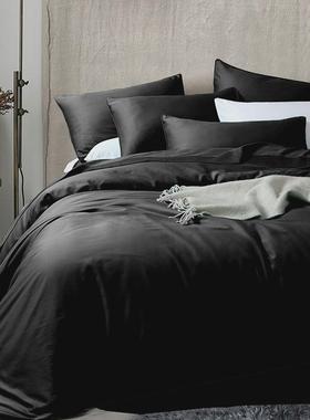 pk7j80支400根黑色被套贡缎四件套长绒棉纯棉床单床笠四件套床上