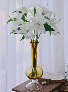 欧式侘寂风拼色手工风灯简约现代花器创意长方形客厅玻璃花瓶