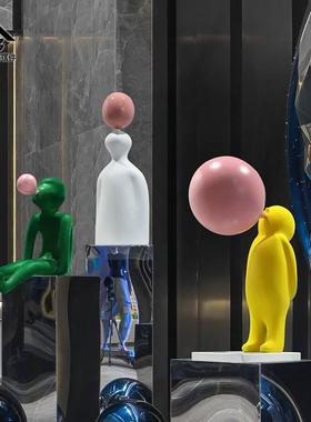 吹泡泡卡通雕塑艺术装置人物摆件酒店售楼处样板房客厅玄关装饰品