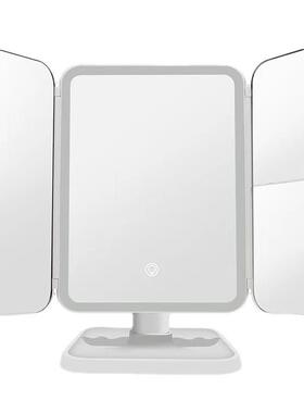 度梳妆镜台式led化妆镜桌面镜美妆镜化妆镜子旋转180贝壳充电镜子