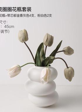 贝汉美异形陶瓷花瓶水培白色花器样板间装饰甜甜圈家居批发