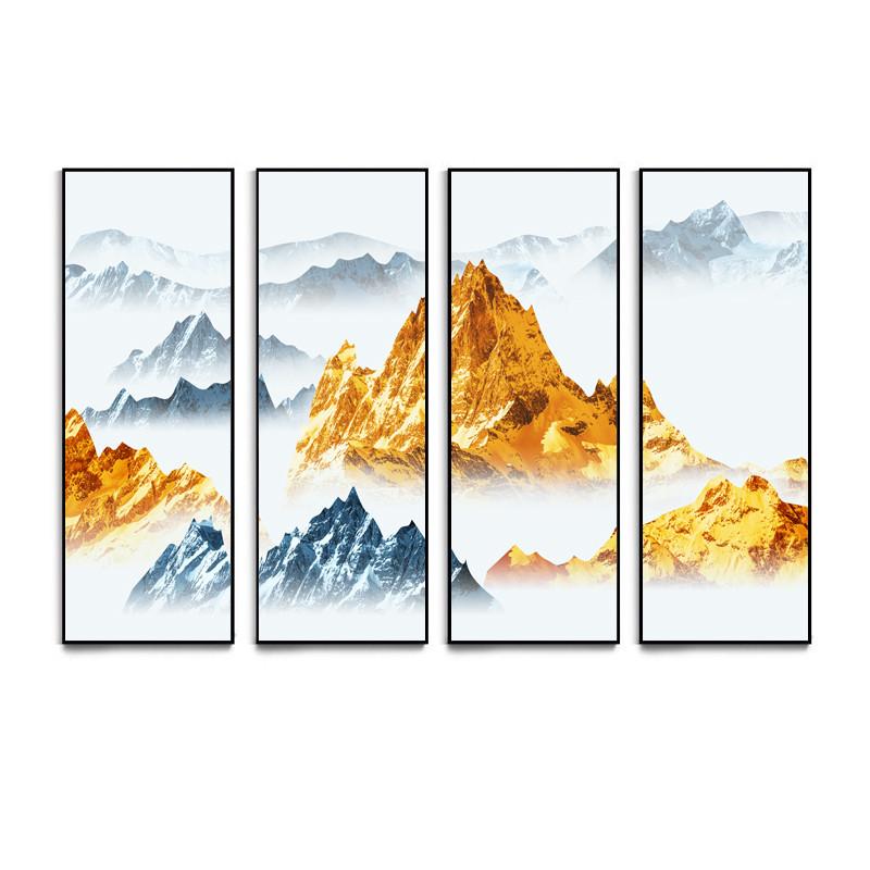 四联禅意风景画书房装饰画山水意境壁画竖款新中式沙发背景墙挂画
