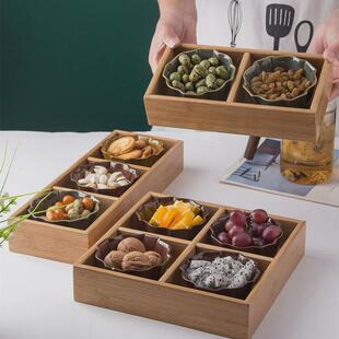 日式九宫格竹制分格碟盘子火锅店创意分隔寿司盘烤肉拼盘菜托盘