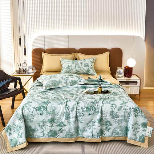 水洗轻奢网红天丝印花夏被四件套双人机洗空调被直播夏凉被薄被子