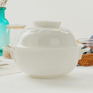 纯白陶瓷带盖大海碗汤盆大号家用双耳大汤盆带盖品锅大汤碗