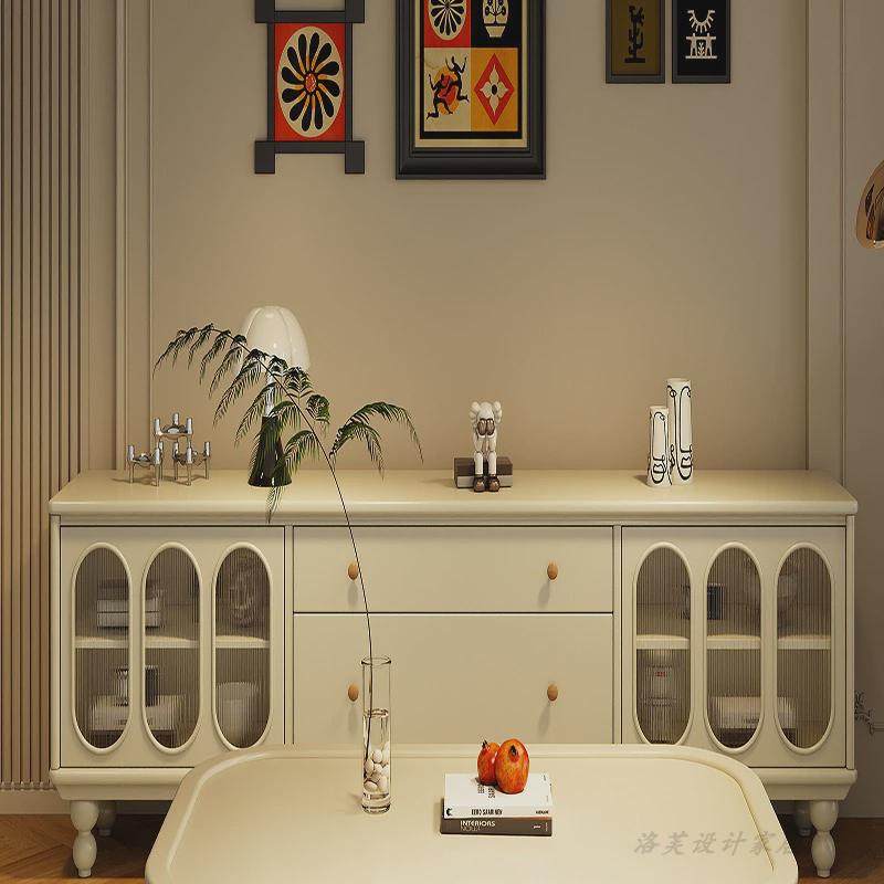 法式电视柜茶几组合中古风客厅影视柜奶油轻奢实木储物柜玻璃新品