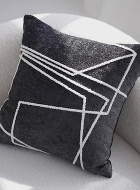 2u8k黑白色抽象法式树木ins风方枕抱枕套棋盘格复古靠枕美式沙发