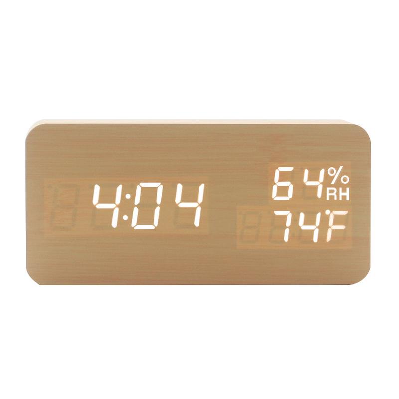 显批发新款创意电子闹钟led温湿度双厂家木头钟时尚数字座钟
