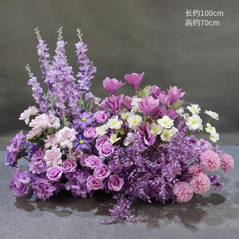 婚庆紫路引花色系婚礼堂舞台造景成品花订婚宴布置绢花排仿真花条