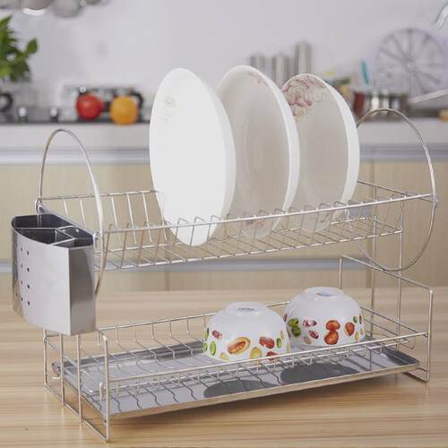 带家用台面碗架沥水架日式多功能双层碗碟架不锈钢厨房置物架筷笼