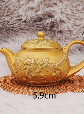 黄铜龙凤茶壶浮雕创意茶具家居办公会客茶几装饰桌面摆件铜工艺品