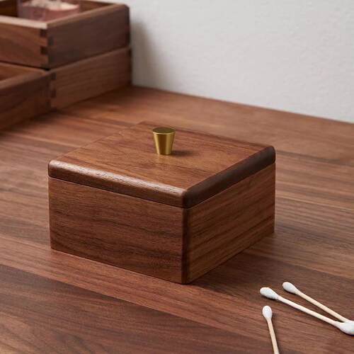 牙签线收纳盒便携盒筒实木铜轻奢家用北欧创意胡桃木个性棉签高档