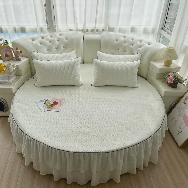 乳胶凉席席子床裙三件套夏天凉感圆形床罩床单冰丝空调圆床2新品