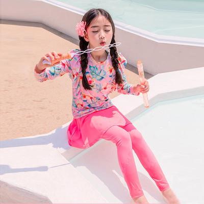 儿童长袖泳衣女孩分体裙式长衣长裤女童中大童游泳衣宝宝防晒泳装