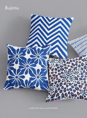 1vpr新中式抱枕几何民族风靠垫法式乡村蓝色沙发靠枕腰枕夏季午睡