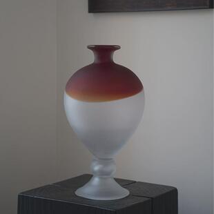 高级感红色渐变中古玻璃花瓶客厅复古艺术花器装饰摆件民宿软装