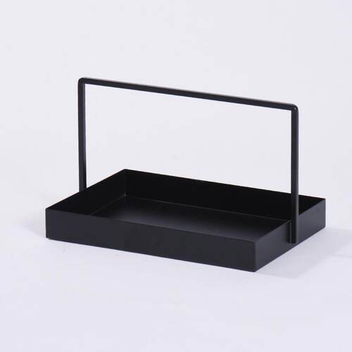 新中式铁艺提篮样板间软装现代托盘饰品摆件创意黑色铁艺茶托酒店