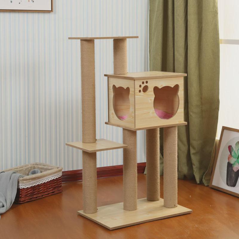 热销猫猫用品实木剑麻多层批发四季藤席猫抓板猫爬架豪华猫跳台隧
