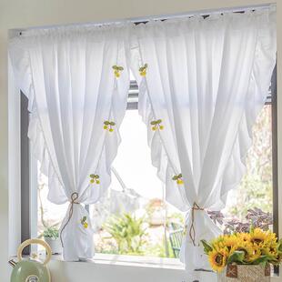 半截窗帘短款半帘白色纱帘透光不透人卧室阳台隔断店面白沙ins风