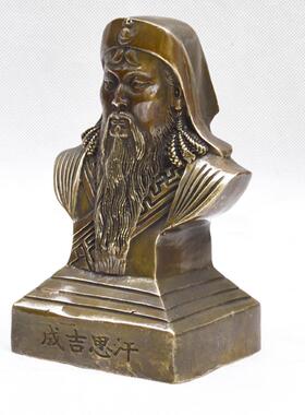 工艺品半身成吉思汗办公桌面金属纯铜雕像摆件