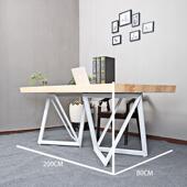 美式 办公室家具实木大长条长桌会议桌椅创意铁艺loft工业风办公桌