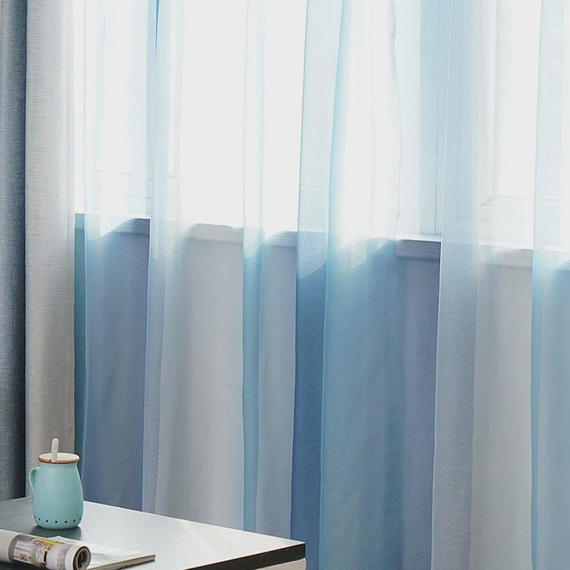 bg54地中海2021新款窗帘卧室客厅现代简约渐变色飘窗棉麻条纹沙帘