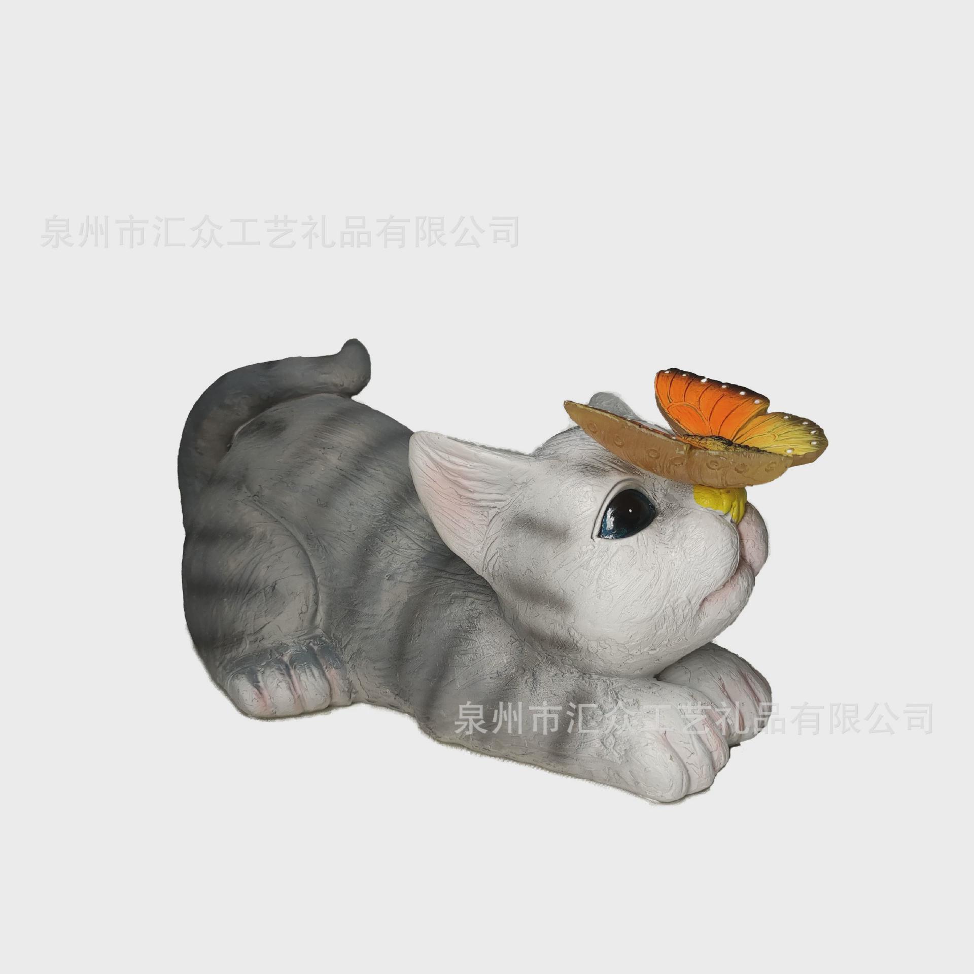 新款树脂花园装饰摆件户外仿真太阳能灯动物猫咪工艺品新品