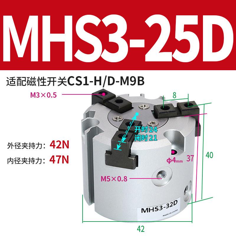 三型二爪smc爪四爪气动mhs手指夹爪气缸2/3/4-16d20d25d32d40d63d