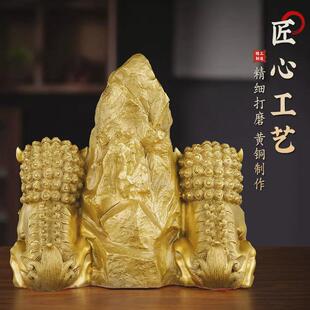 黄铜石敢当双狮子石敢当摆件方位补角财富金属工艺品泰山石敢当
