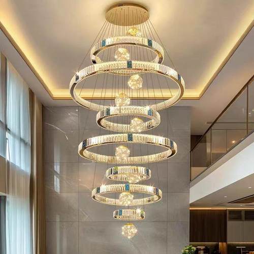 热销复式楼客厅大吊灯别墅水晶灯吊灯大气高档大气主灯跃层楼中楼